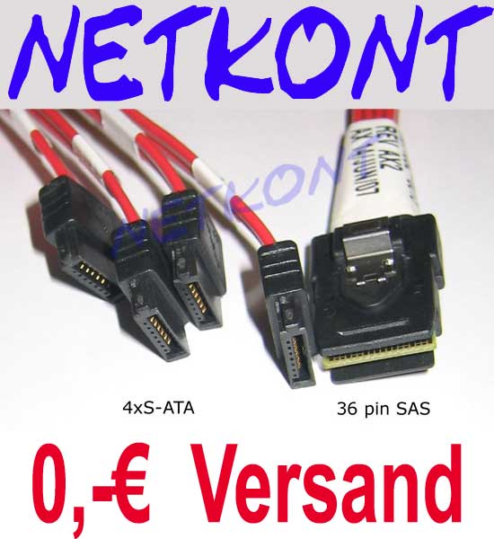Multilane mini SAS Kabel SFF8087 SATA 0,6m 4x SATA NEU